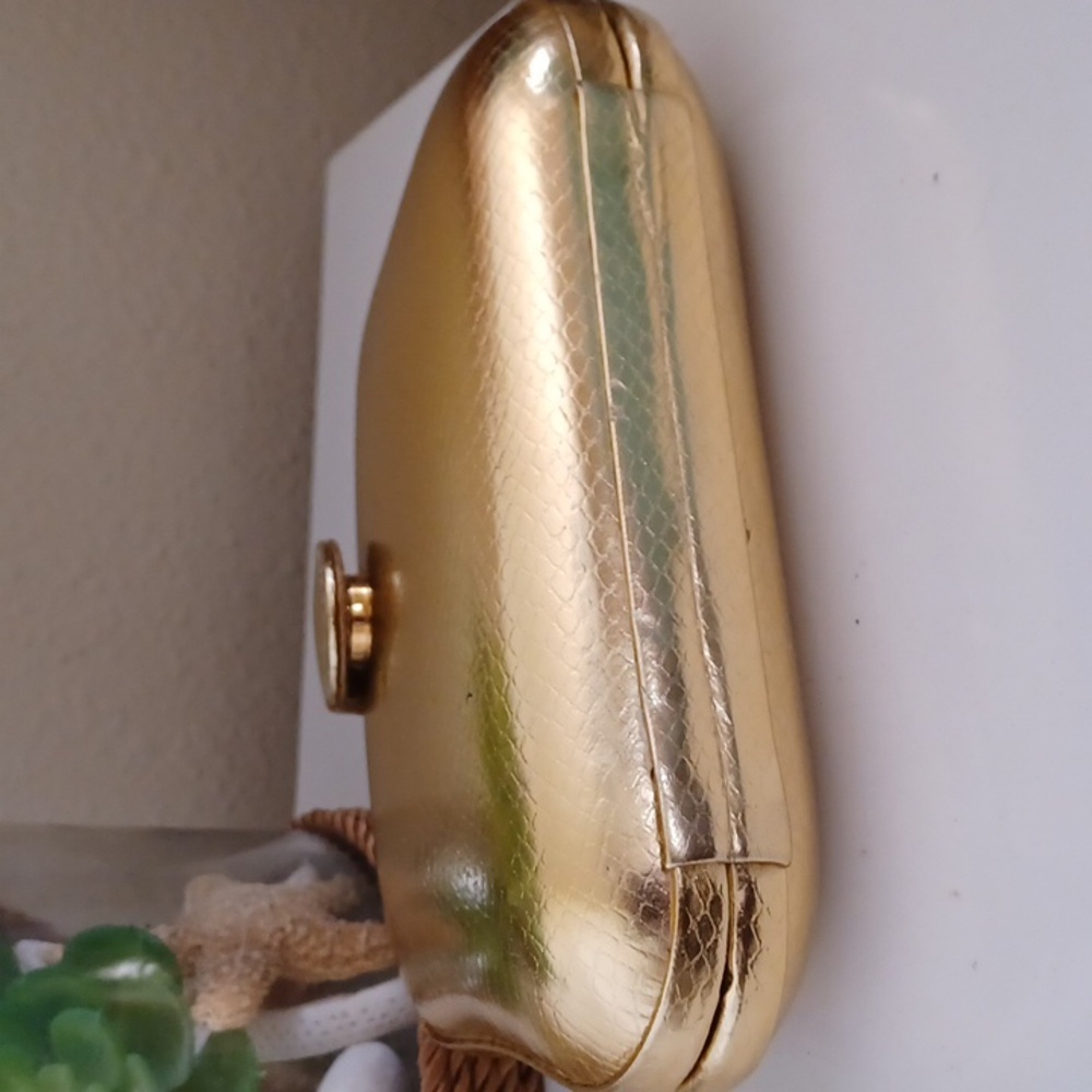 RARE Vintage Morgan Taylor Gold Snakeskin Hard Case Evening Crossbody Bag - Picture 6 of 7